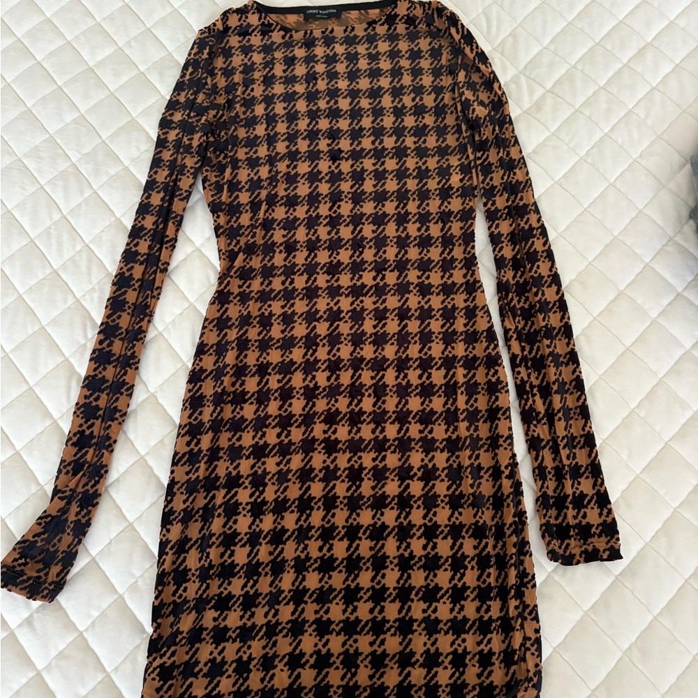 Stylish Houndstooth Long Sleeve Dress